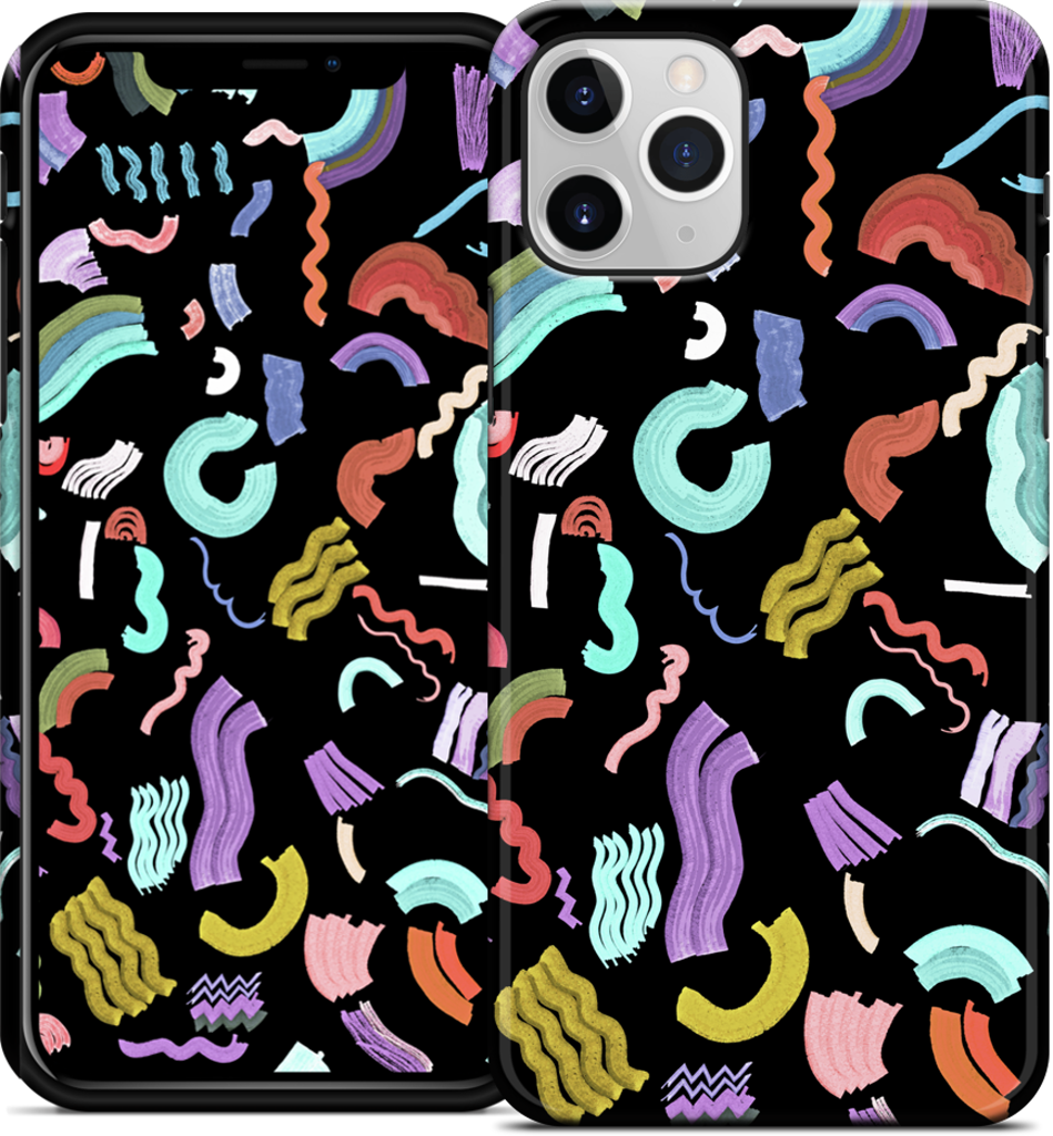 Curly Zigzag Stripes Marker Black iPhone Case