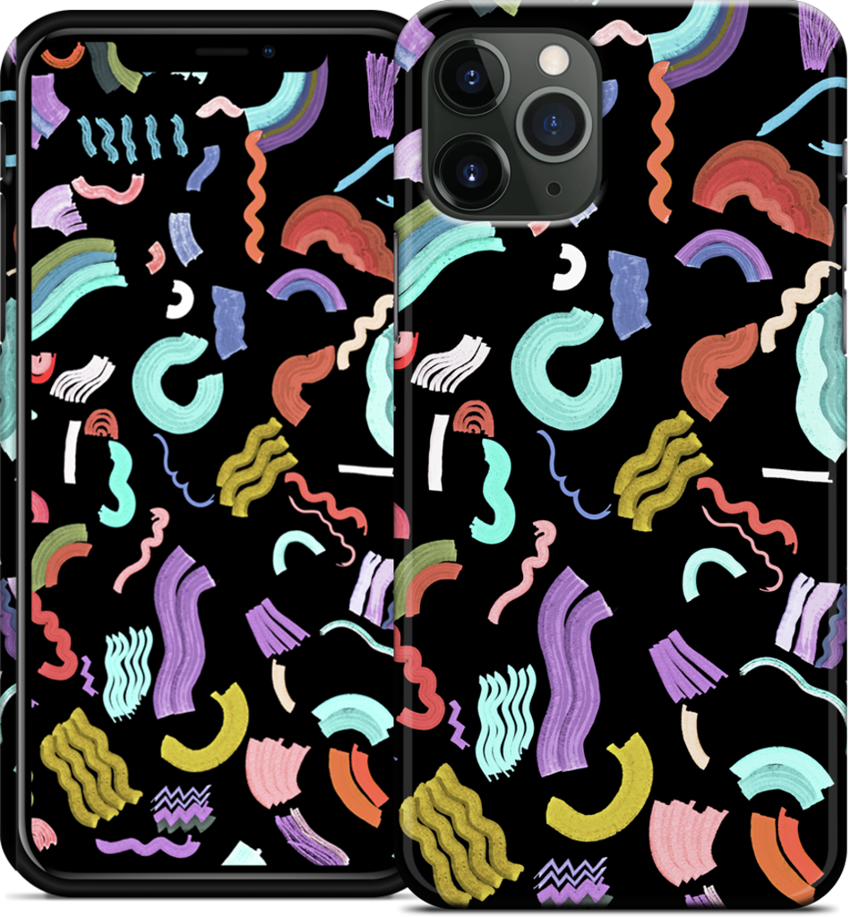 Curly Zigzag Stripes Marker Black iPhone Case