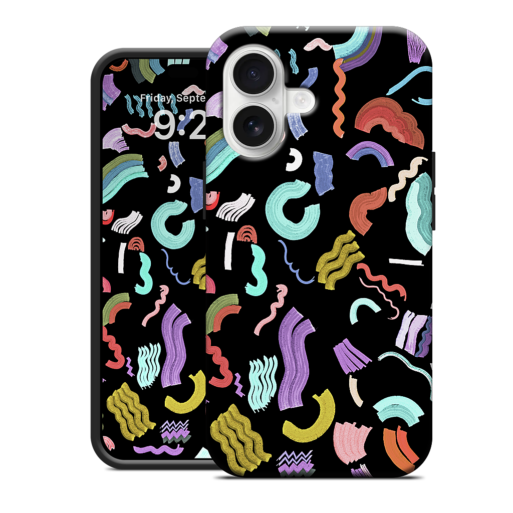 Curly Zigzag Stripes Marker Black iPhone Case