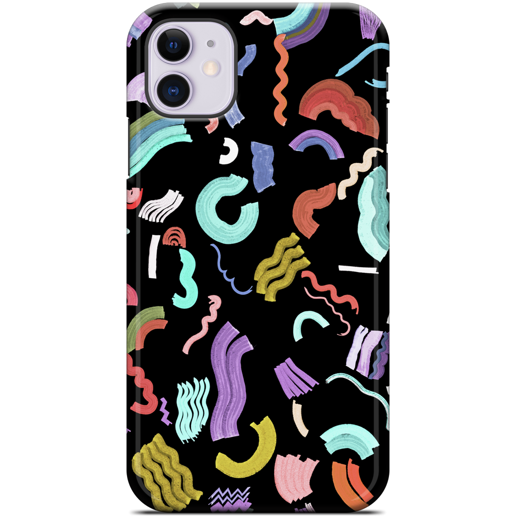 Curly Zigzag Stripes Marker Black iPhone Case