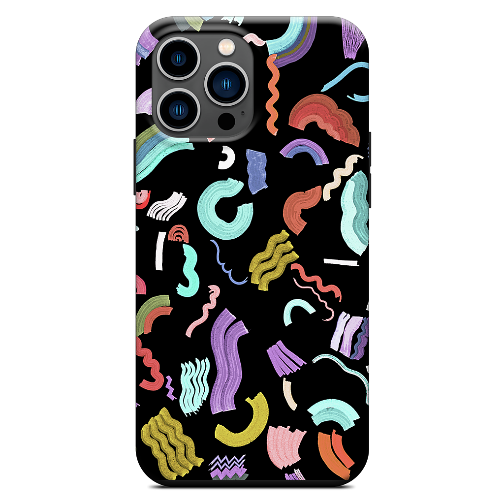 Curly Zigzag Stripes Marker Black iPhone Case