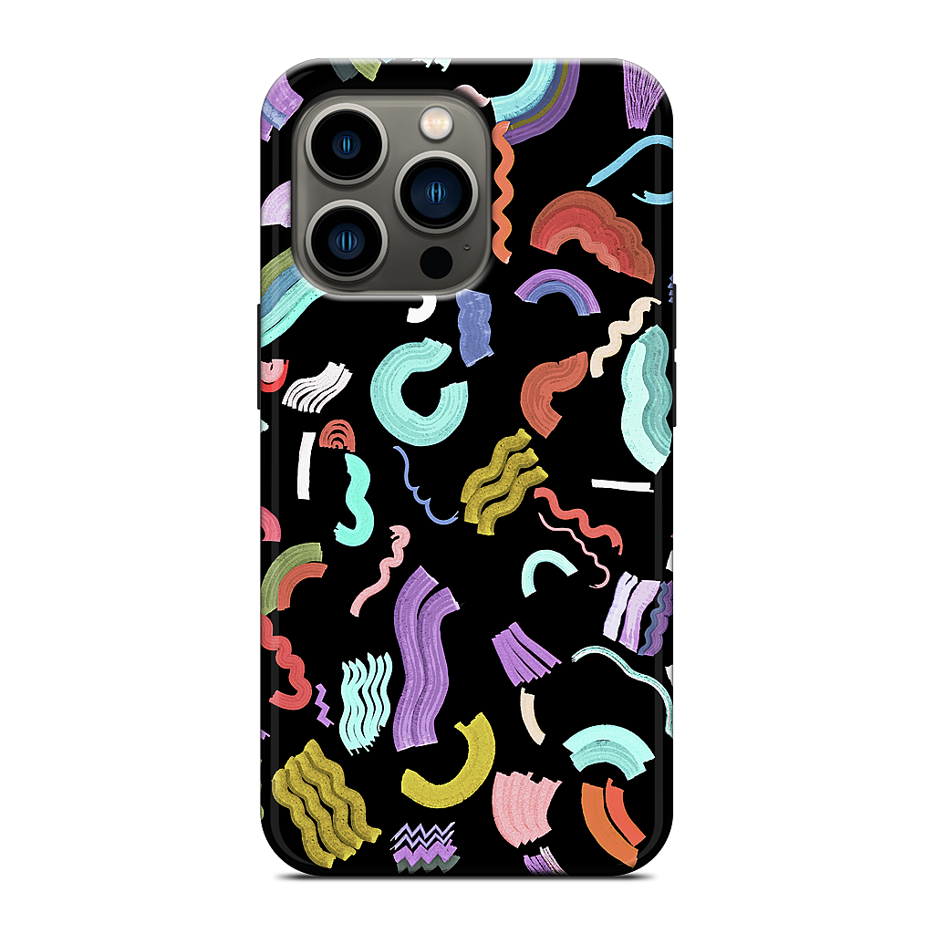 Curly Zigzag Stripes Marker Black iPhone Case