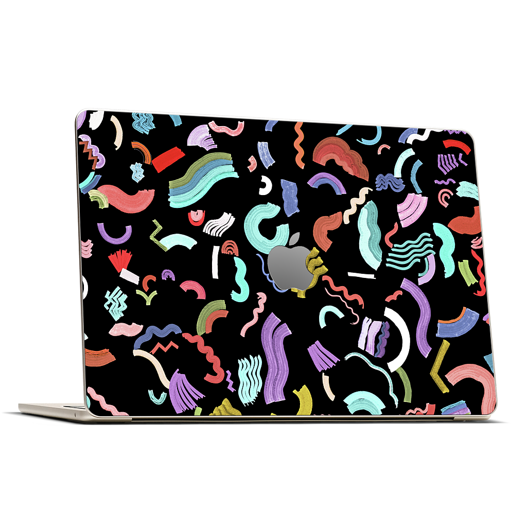 Curly Zigzag Stripes Marker Black MacBook Skin