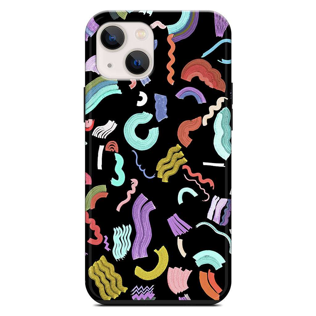 Curly Zigzag Stripes Marker Black iPhone Case