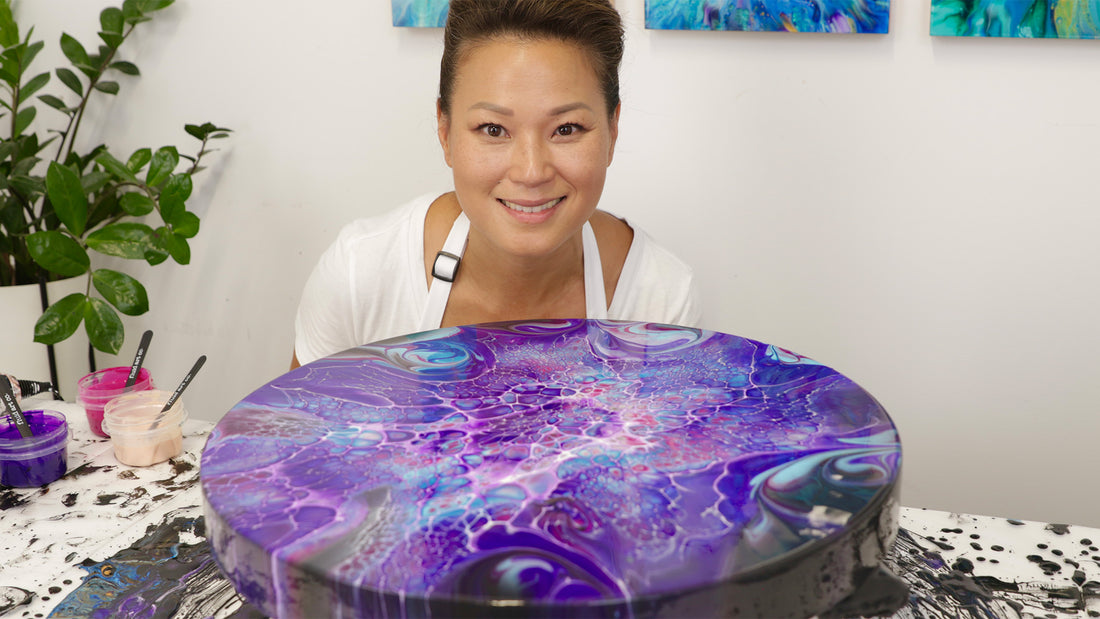 Ellice Yang, Canadian abstract artist in her studio