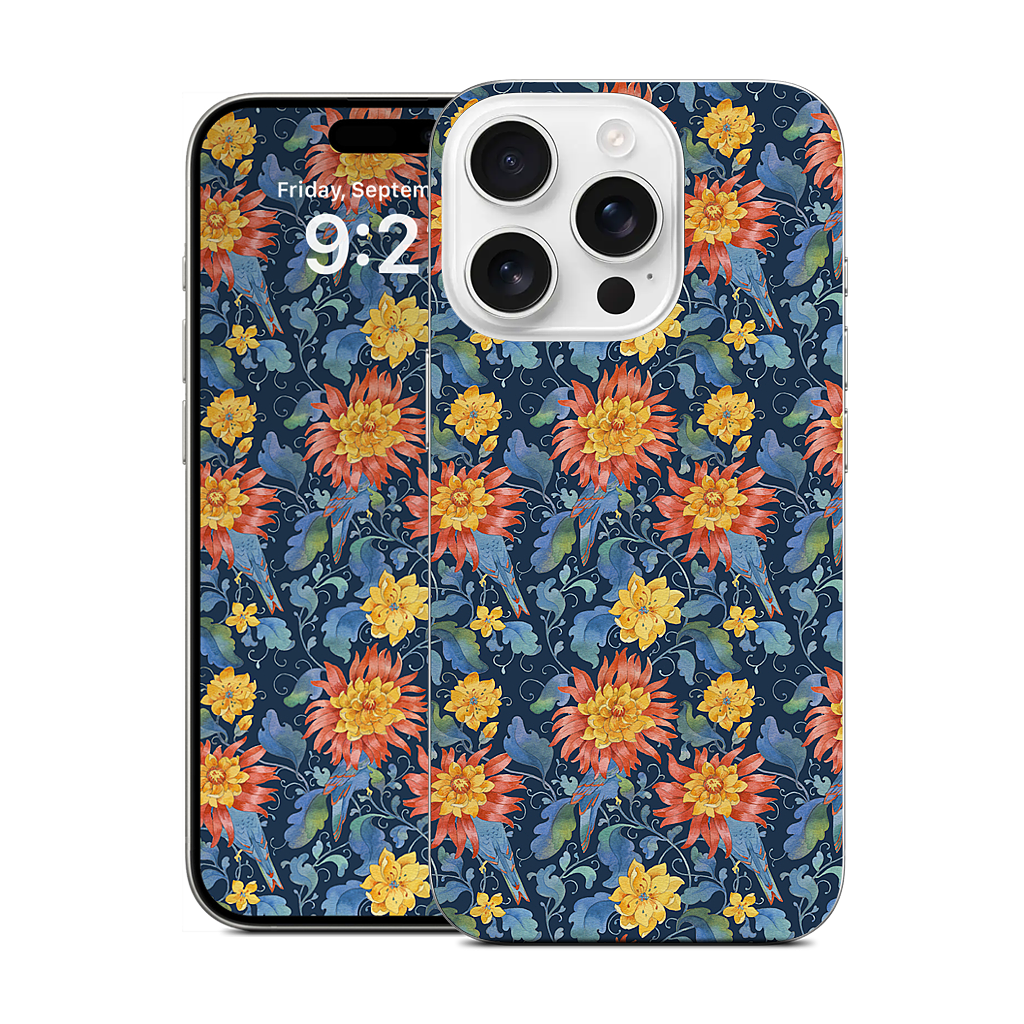 Blue Bird Pattern iPhone Skin