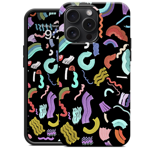 Curly Zigzag Stripes Marker Black iPhone Case
