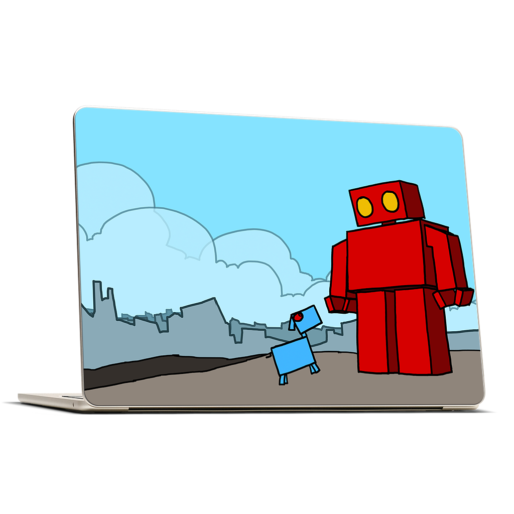 Red Robot Leaving The City MacBook Skin