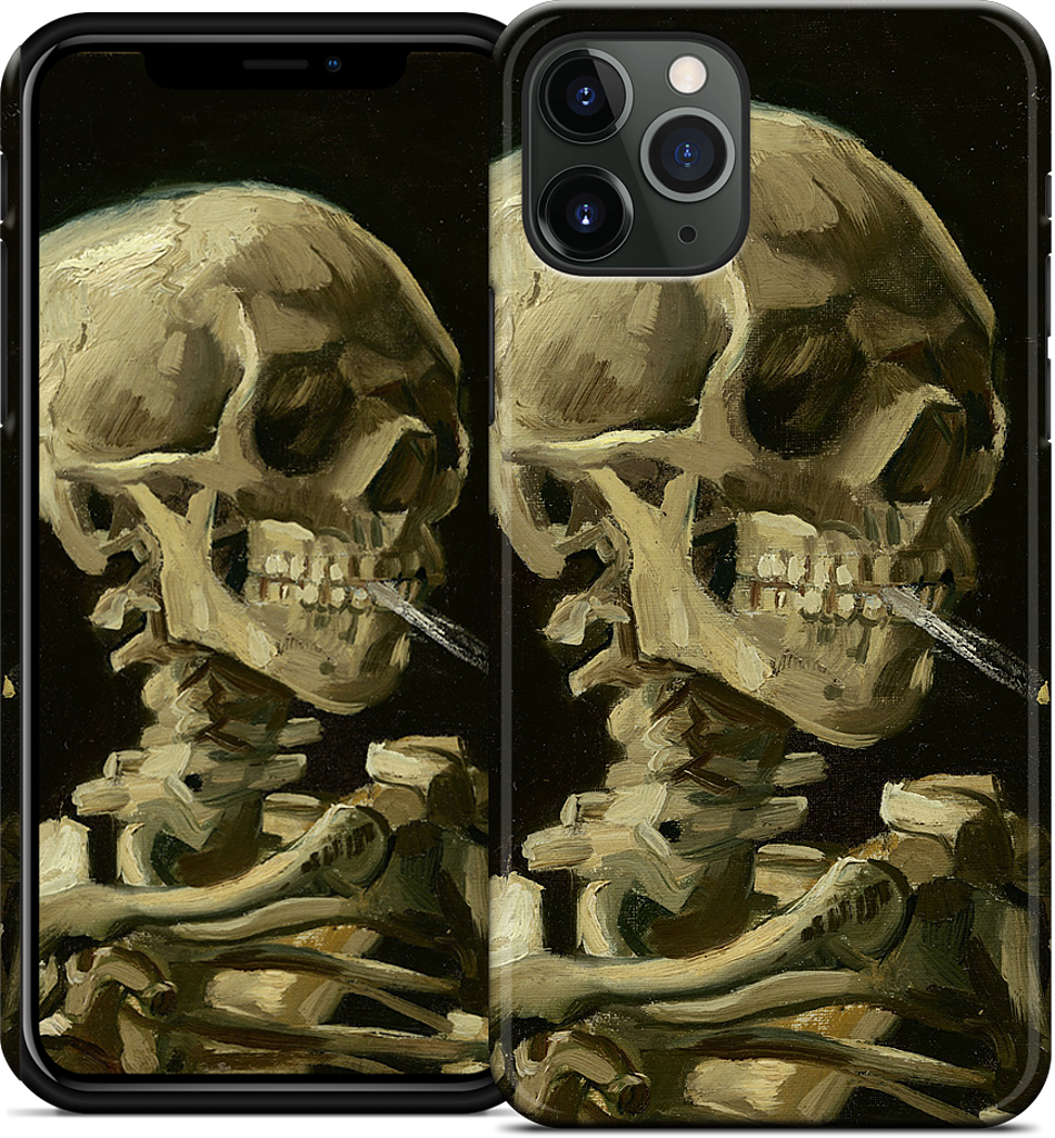 Skull of a Skeleton with Burning Cigarette iPhone Case